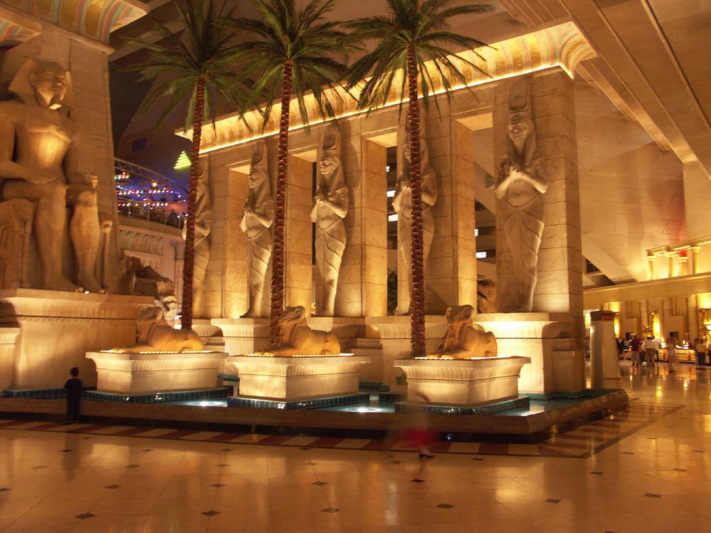 The Luxor Casino & Resort lit up