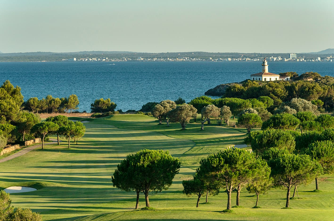 A fairway leading towards the coast