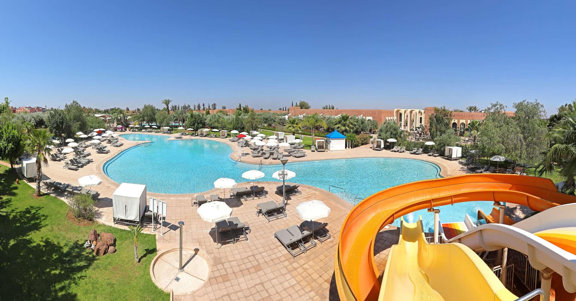 Overhead view of the outdoor swimming pool at Kenzi Club Agdal Medina