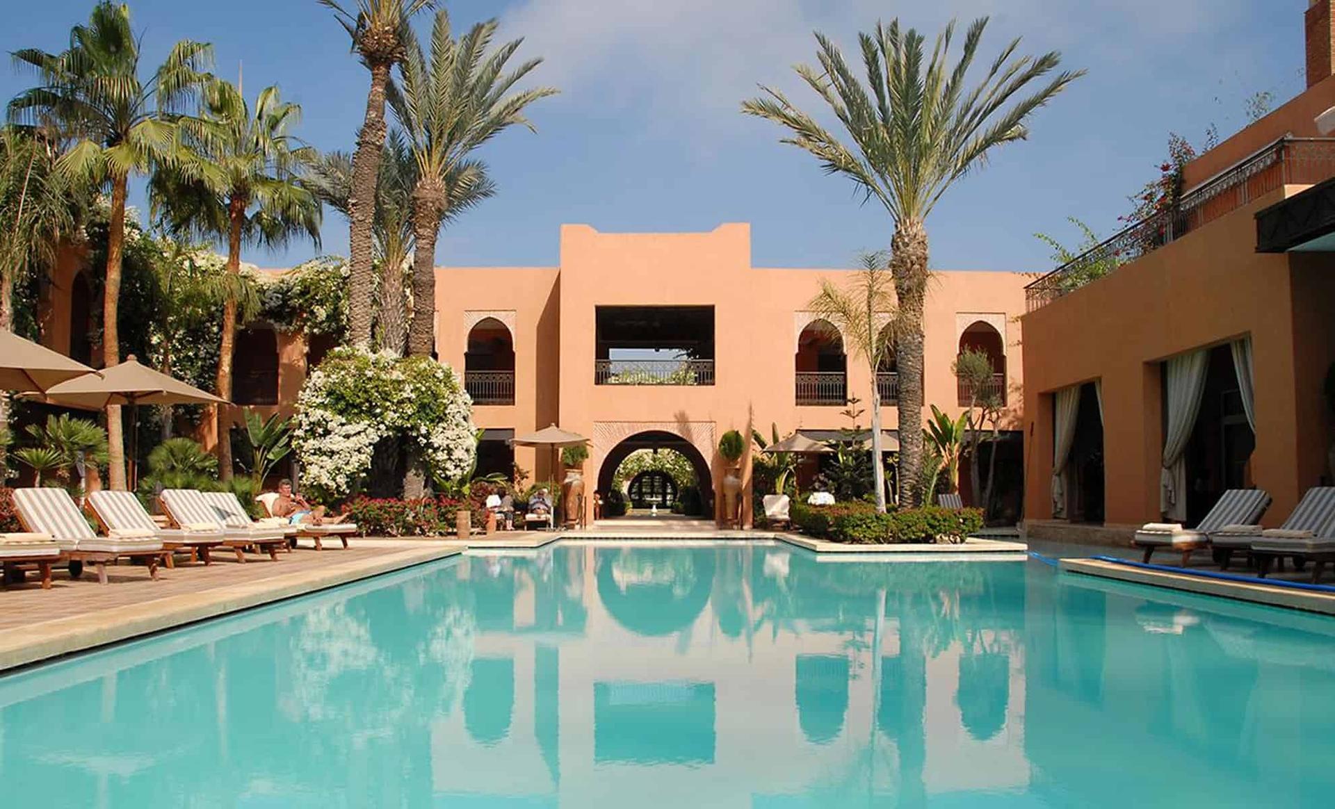Panoramic view of the Tikida Golf Palace outdoor pool
