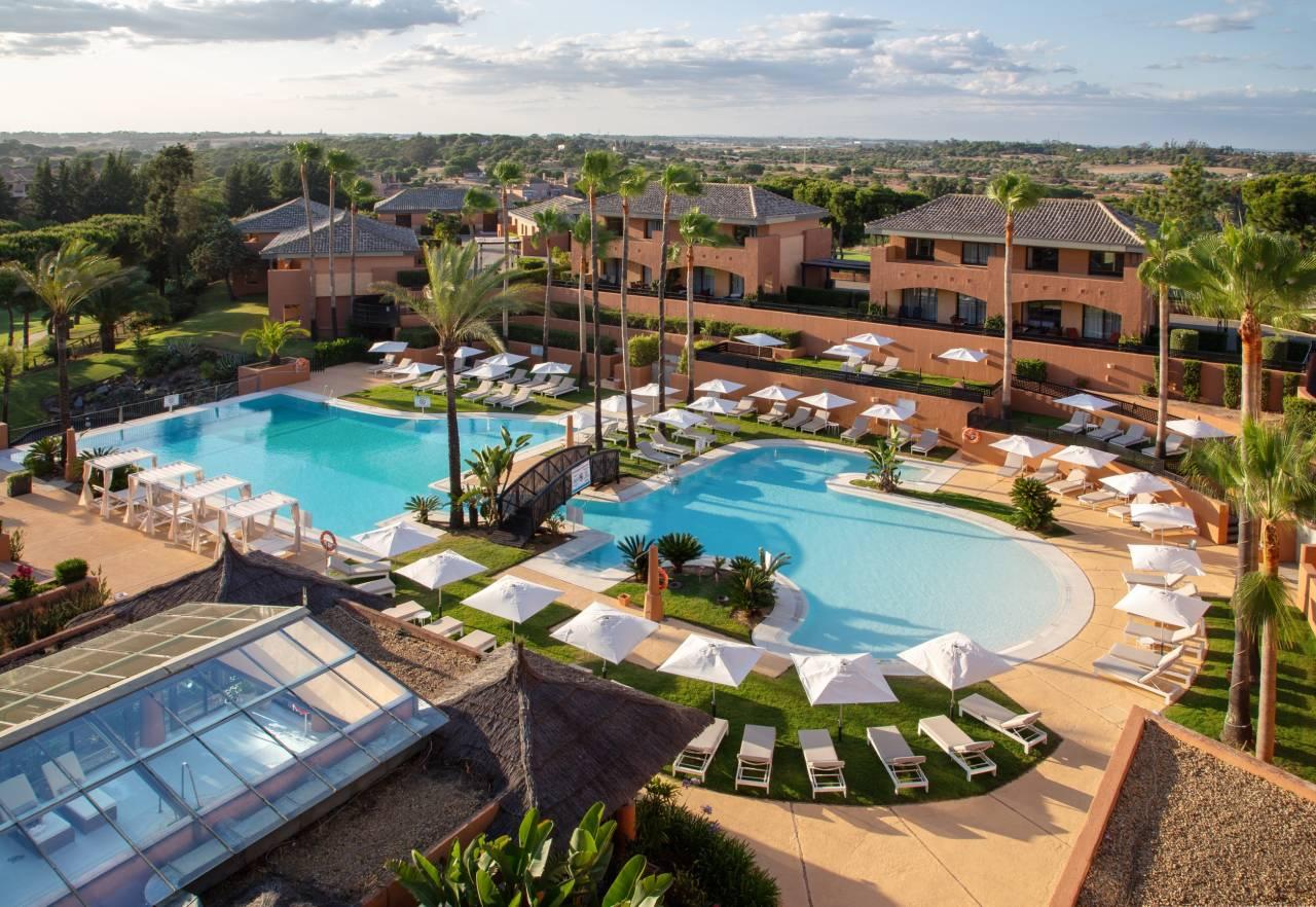 Aerial view of the DoubleTree by Hilton Islantilla Beach Golf Resort.
