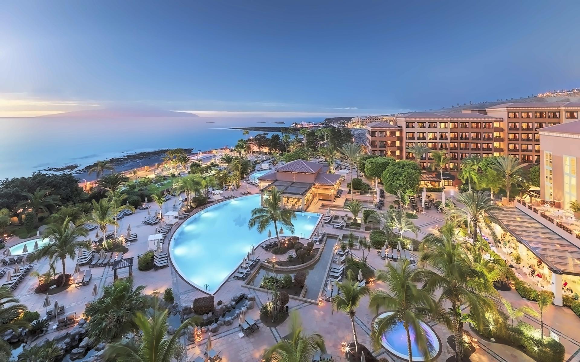 Overhead view of the outdoor swimming pool at H10 Costa Adeje Palace