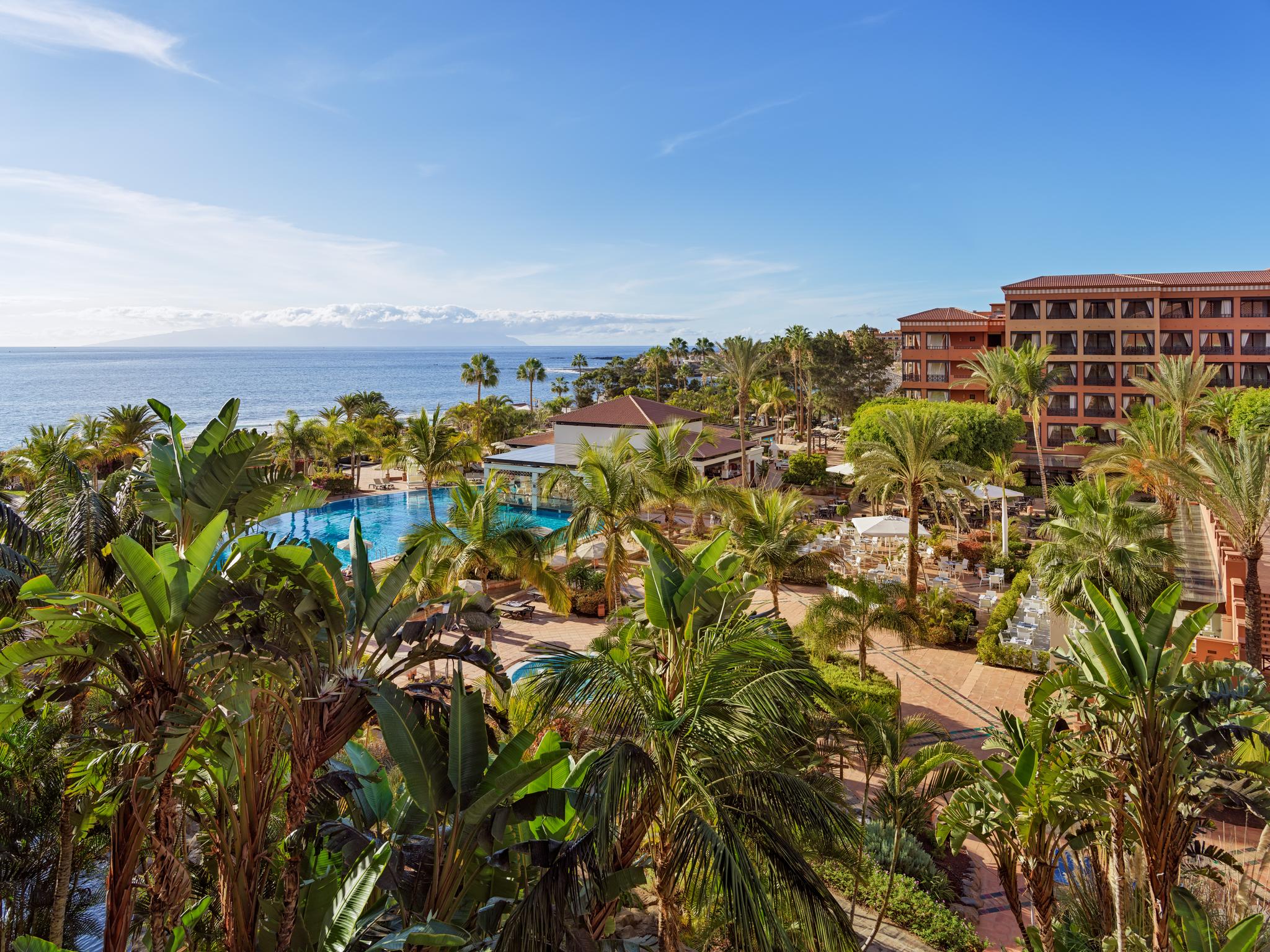 Overhead view of the outdoor swimming pool at H10 Costa Adeje Palace