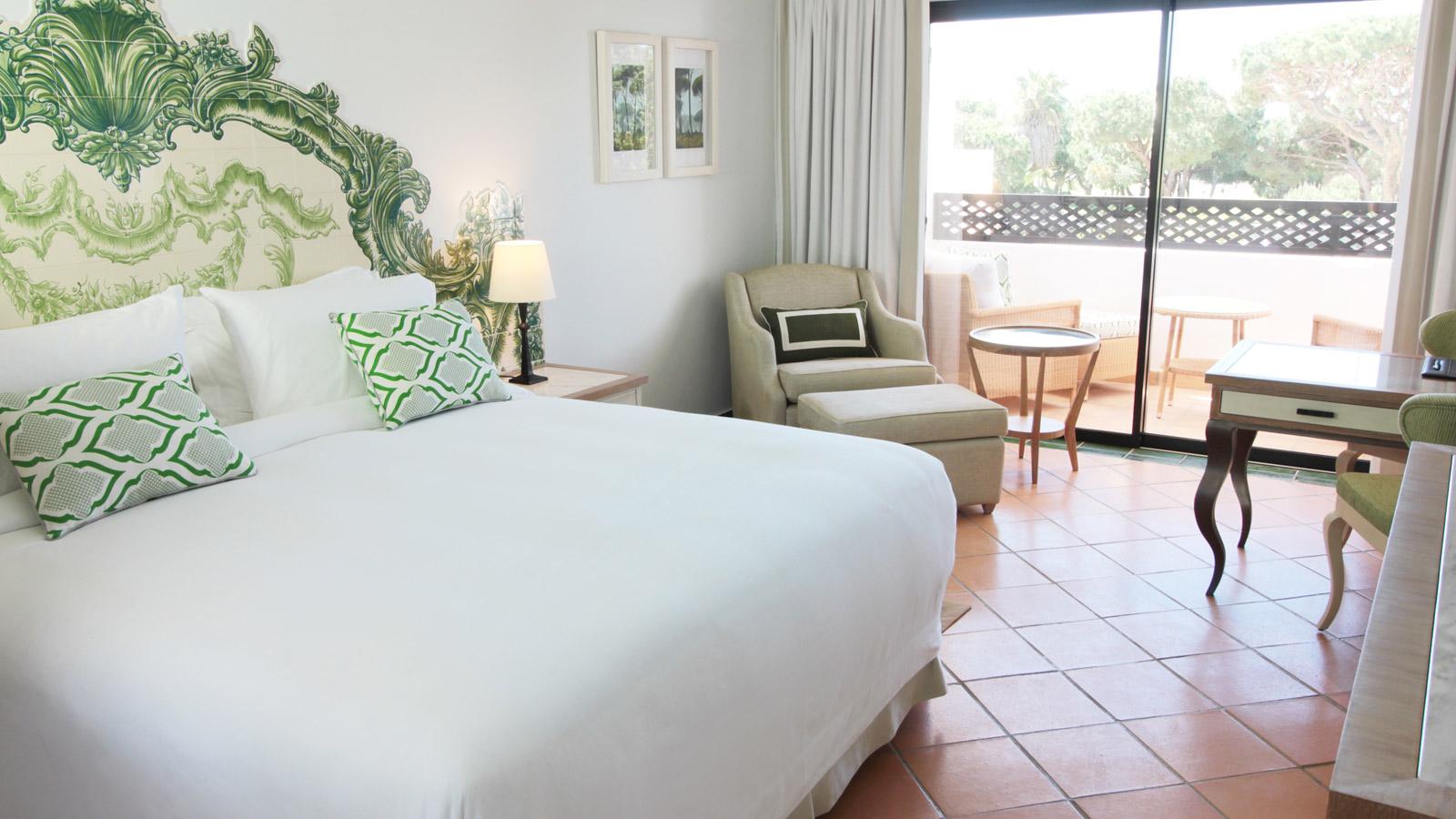 Double bed room at the Pine Cliffs Resort with balcony views