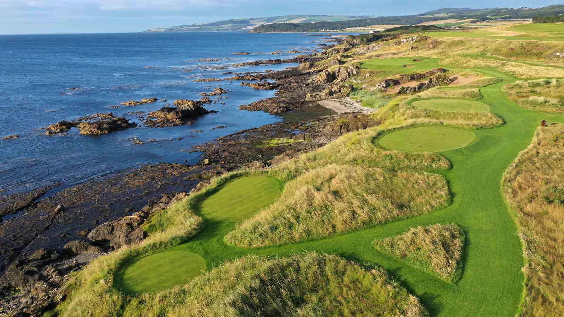 Aerial view of a coastal fairway