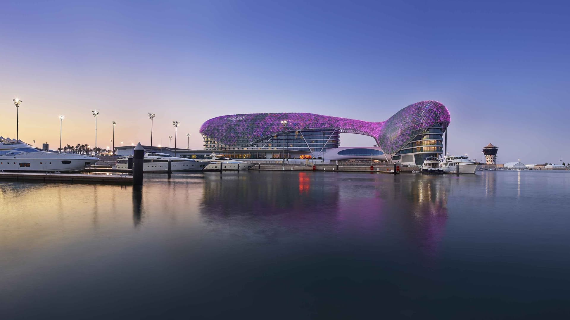 Panoramic view of the W Abu Dhabi - Yas Island overlooking the dock