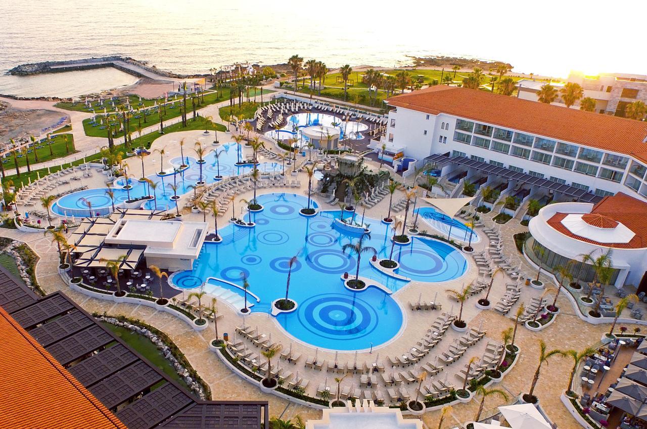 Overhead view of the outdoor swimming pool at Olympic Lagoon Resort