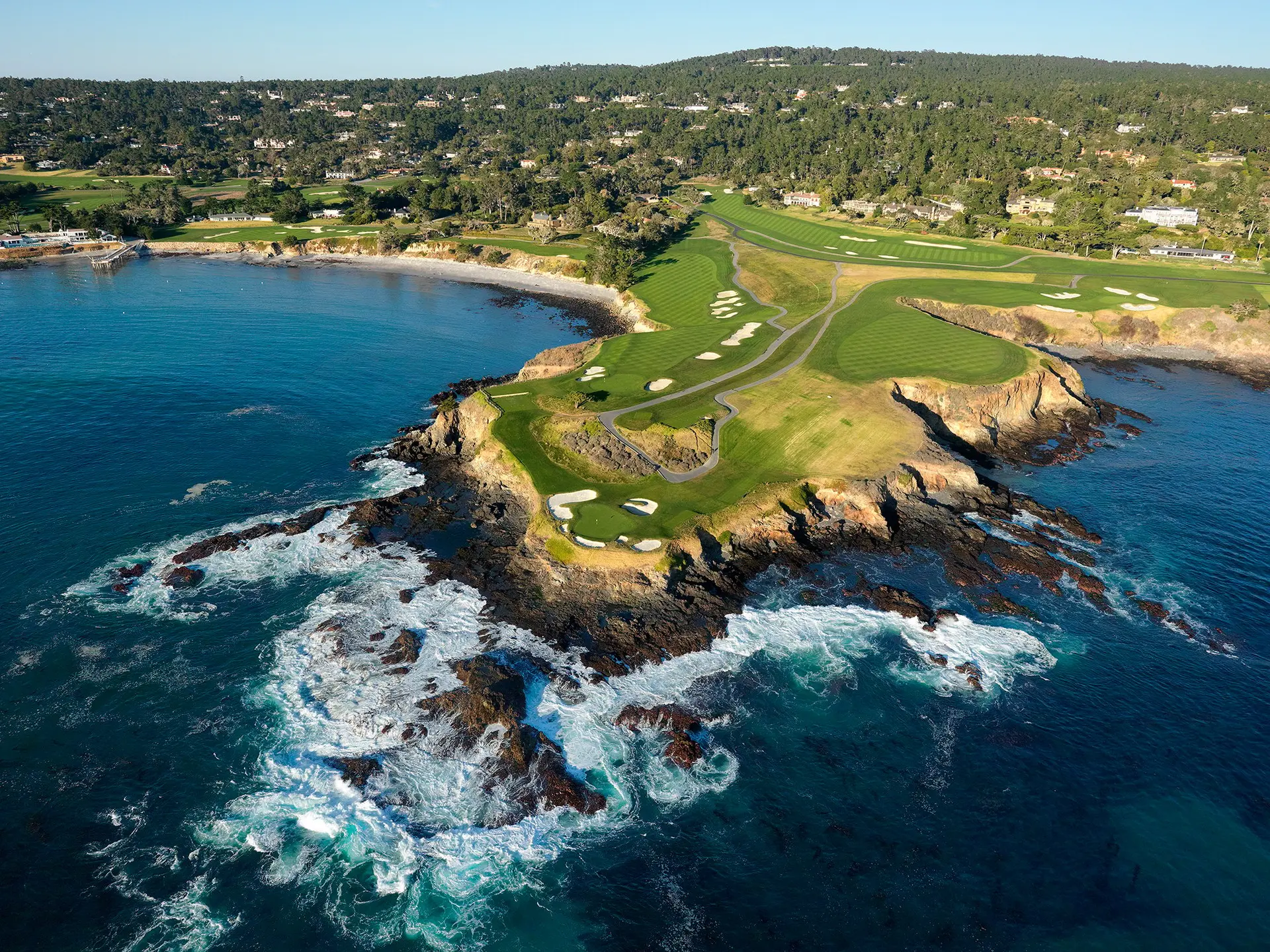 Overhead view of a coastal fairway