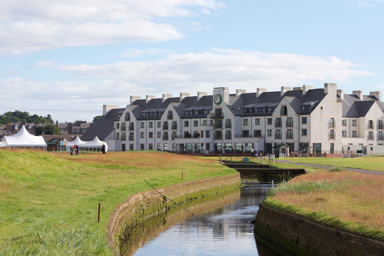 Panoramic view of the Carnoustie Golf Resort building overlooking the course