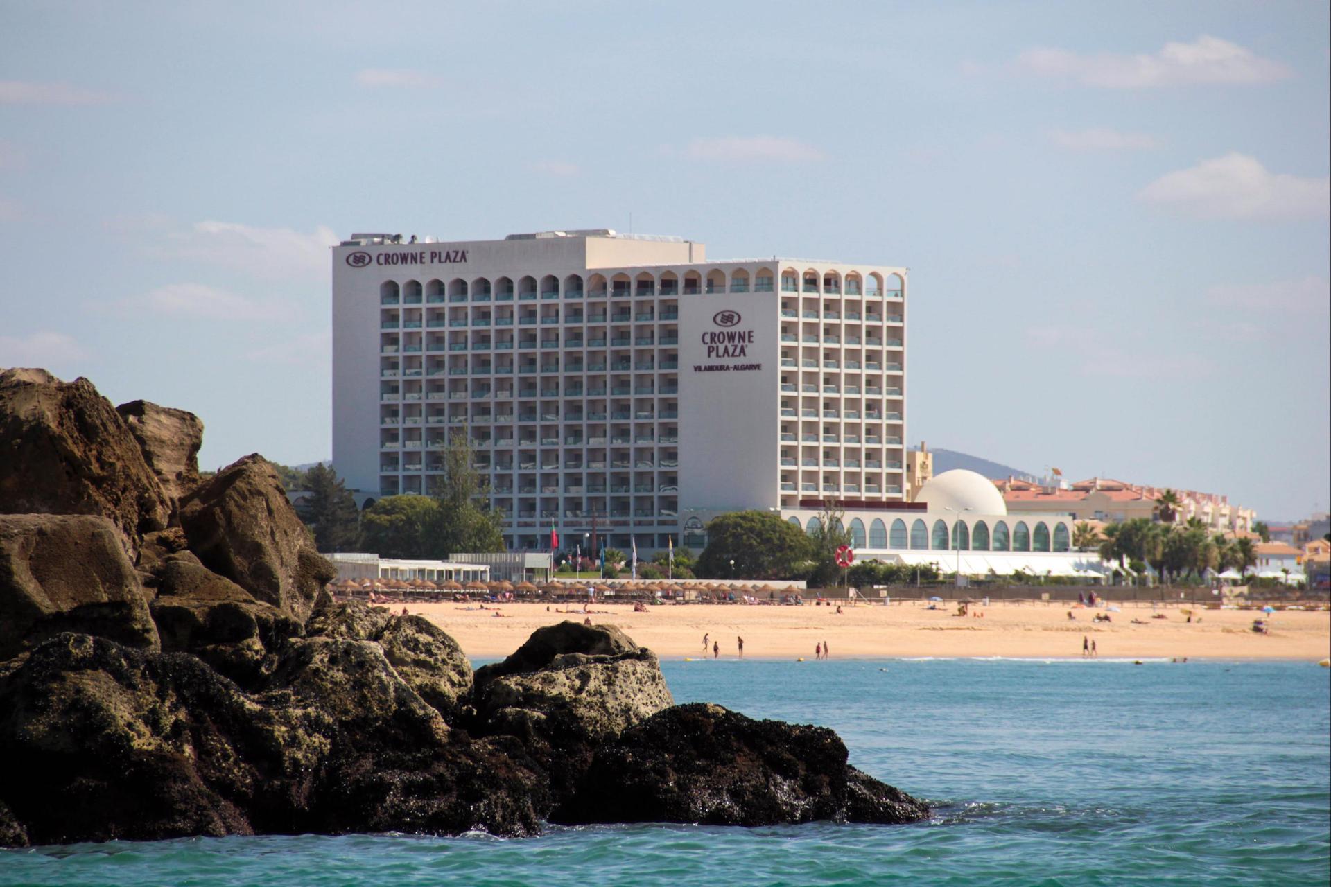 Panoramic view of the Crowne Plaza Vilamoura overlooking the beach and coast