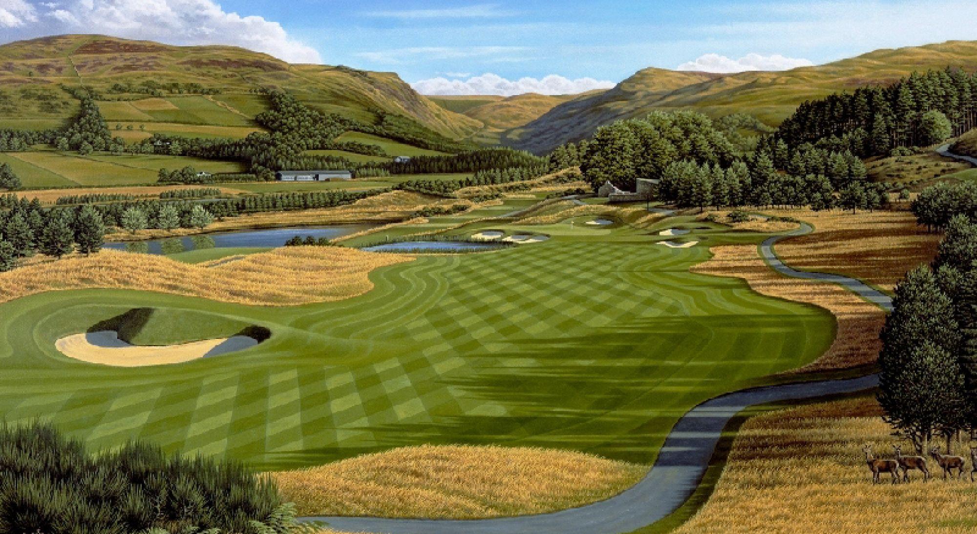 A well maintained fairway nestled with sand bunkers at Gleneagles