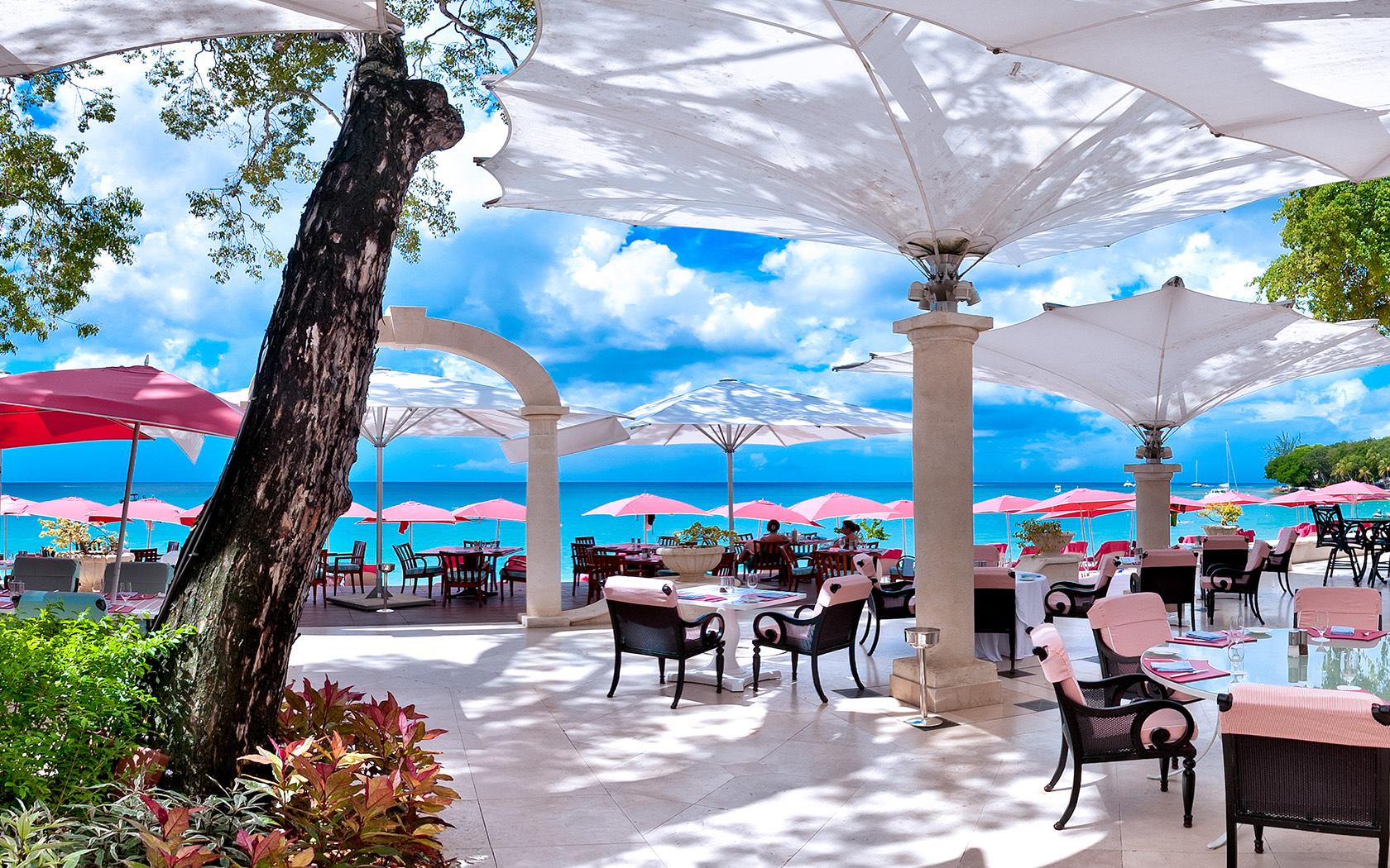 Outdoor dining area at Sandy Lane