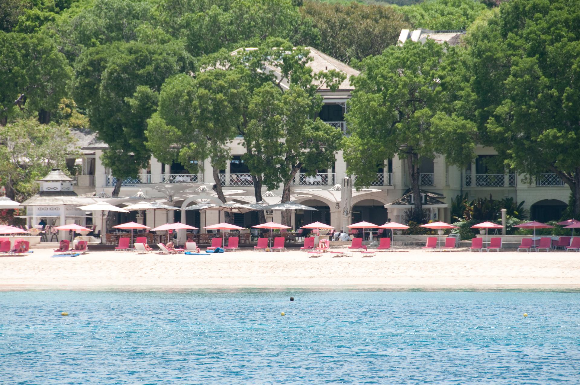 Panoramic view of the Sandy Lane resort overlooking the beach