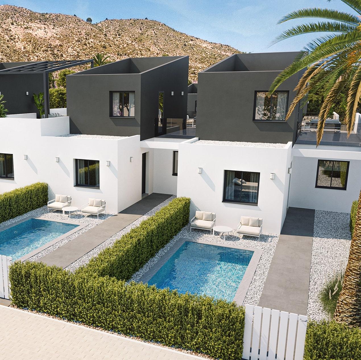 Private villa with swimming pool behind