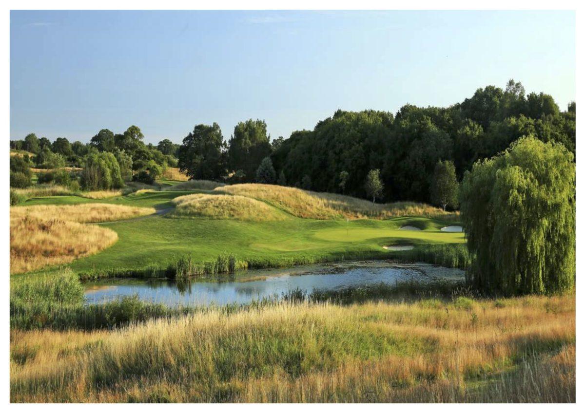 Approach shot into a green over a water hazard