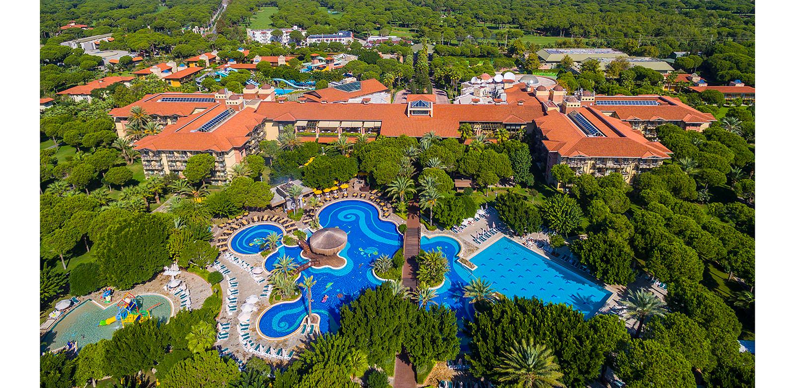 Aerial view of Gloria Golf Resort in Belek, Turkey