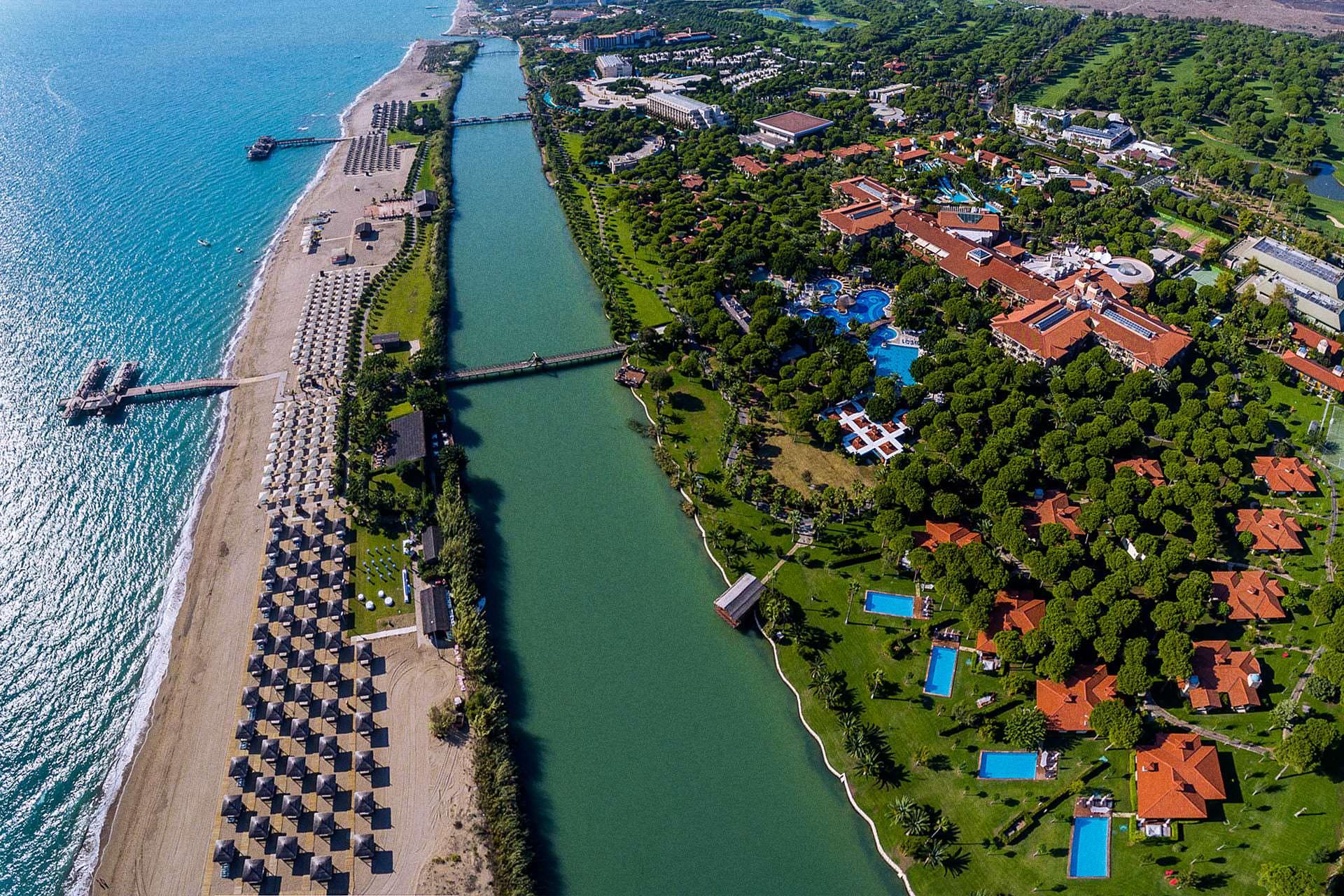 Aerial view of the resort and the beach area at Gloria Golf Resort