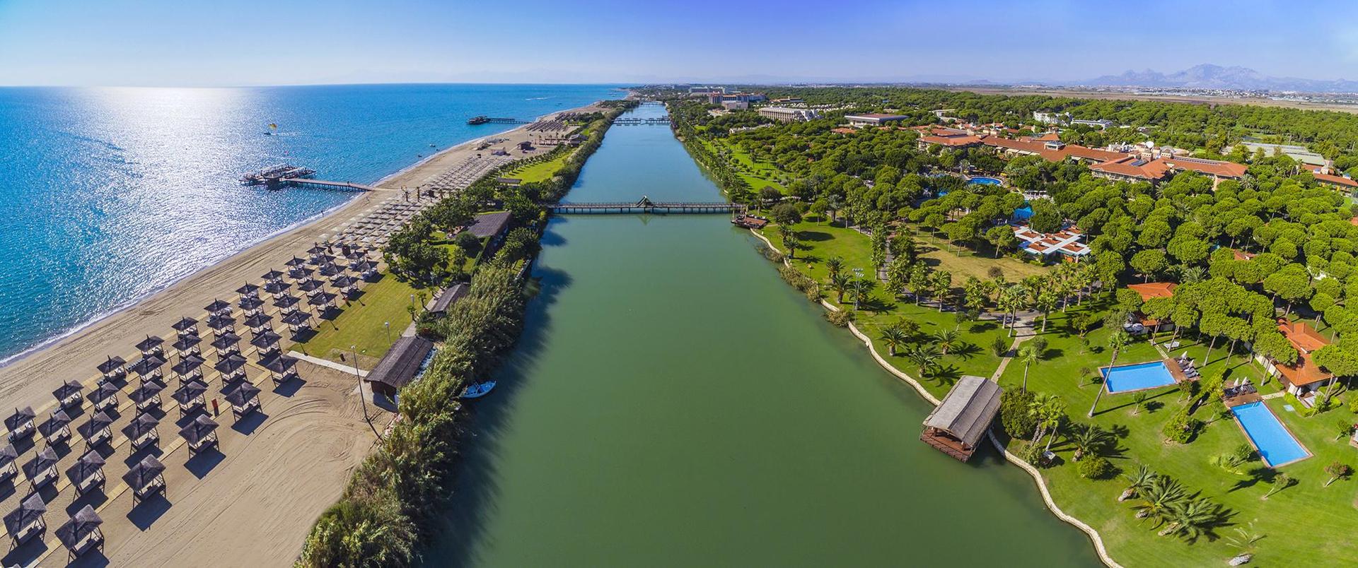 Aerial view of the resort and the beach area