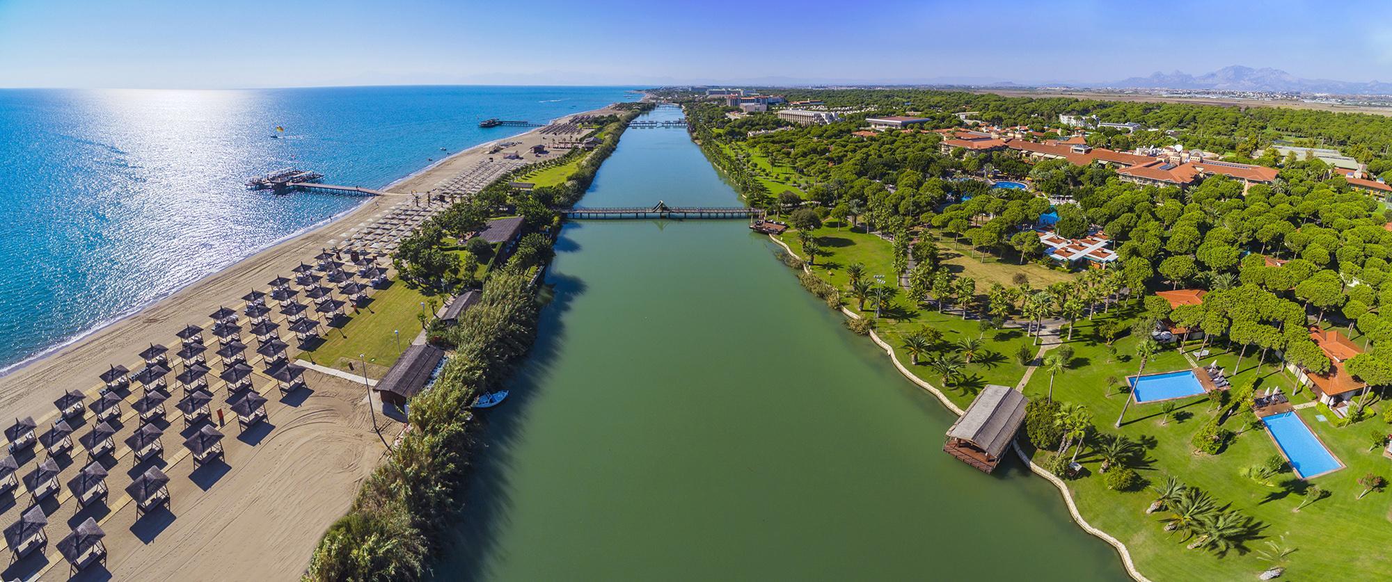 Aerial view of the resort and the beach area