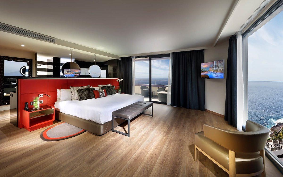 Double bed suite at Hard Rock Hotel Tenerife with balcony views
