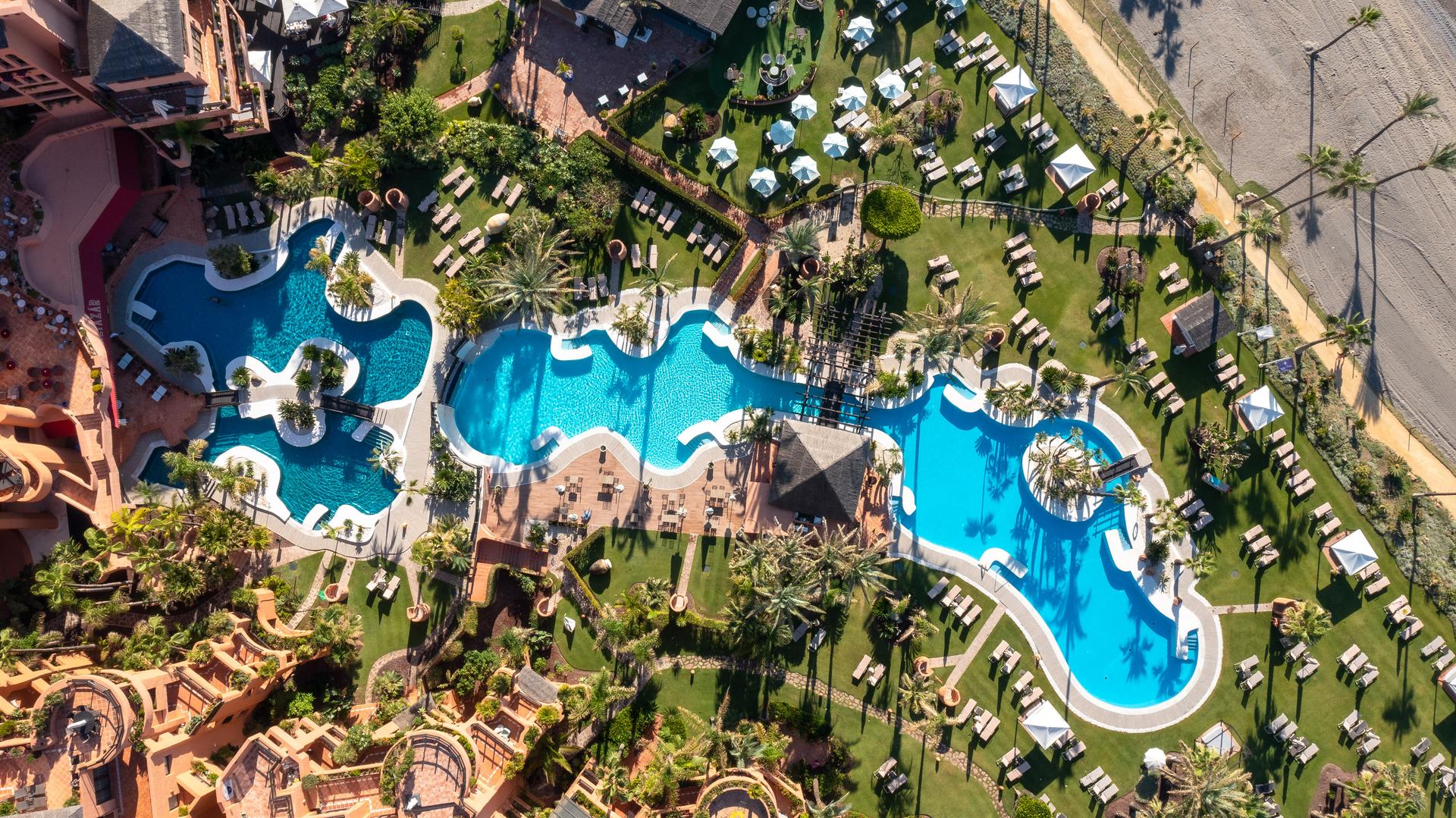 Birdseye view of the outdoor swimming pools at Kempinski Hotel Bahia