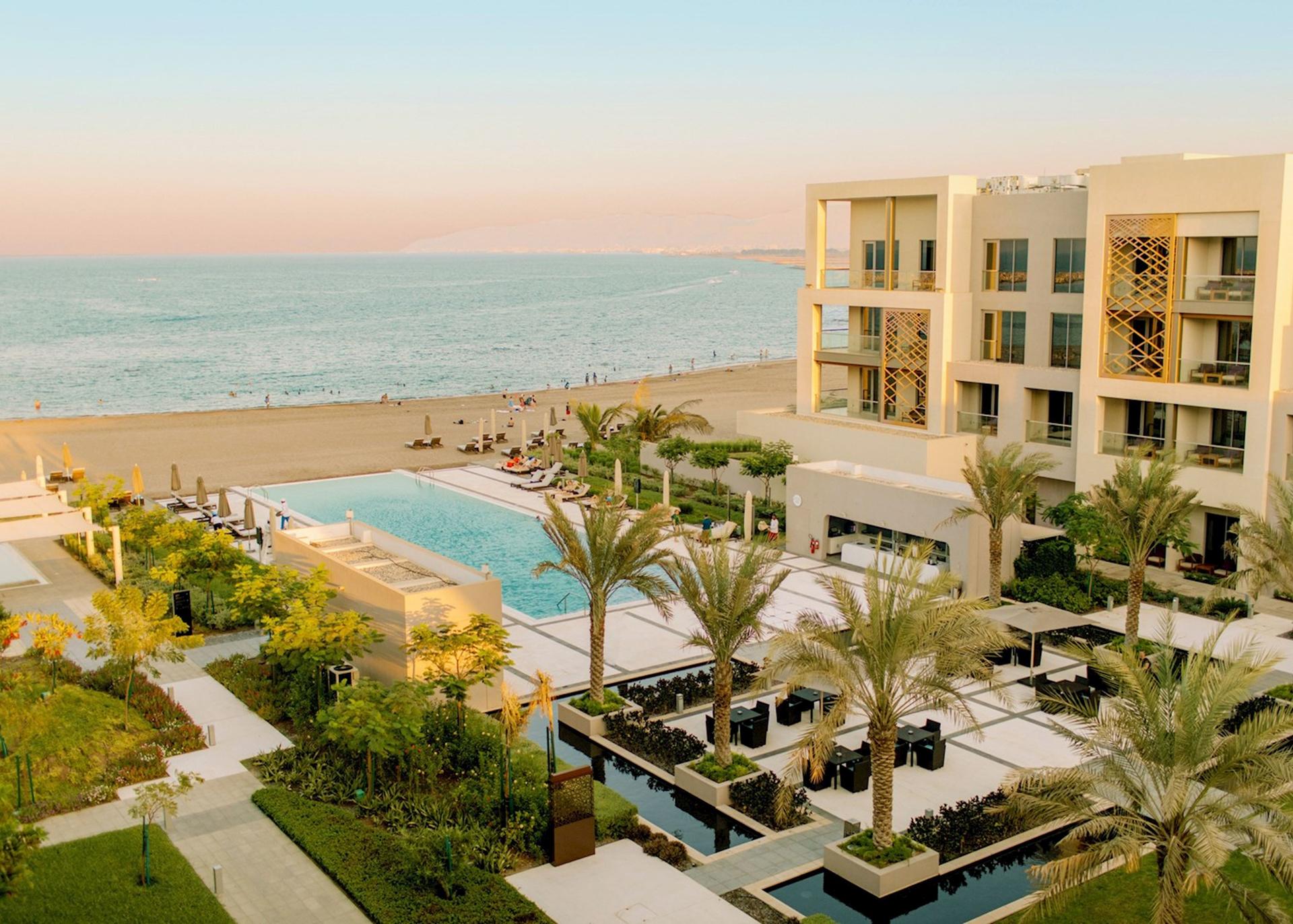 Overhead view of the beachfront Kempinski Hotel Muscat