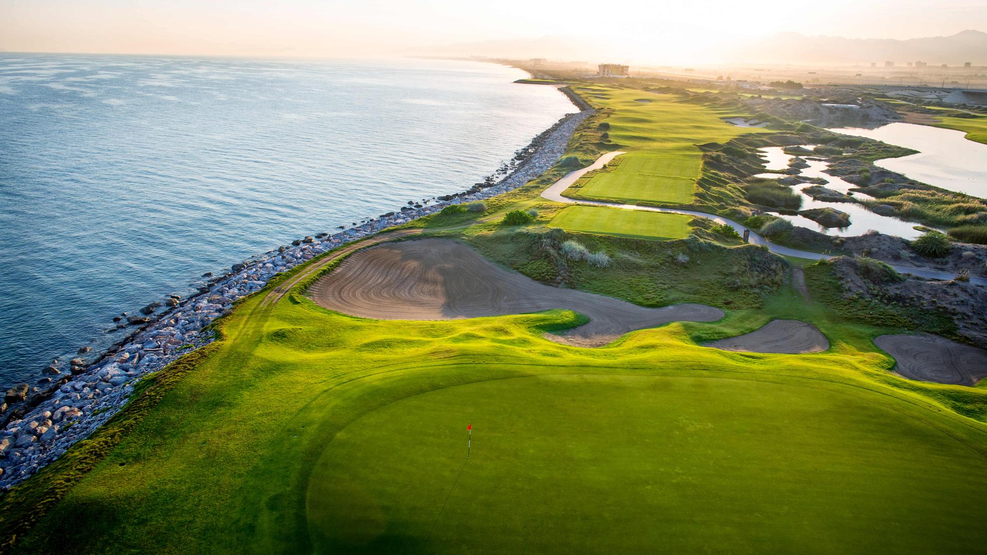 Overhead view of a smooth coastal green