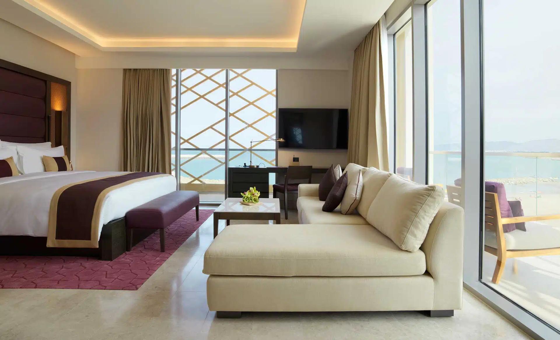 Double bed suite with panoramic window views