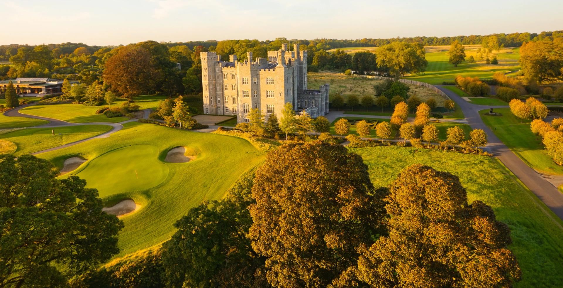 Overhead view of Killeen Castle overlooking the course