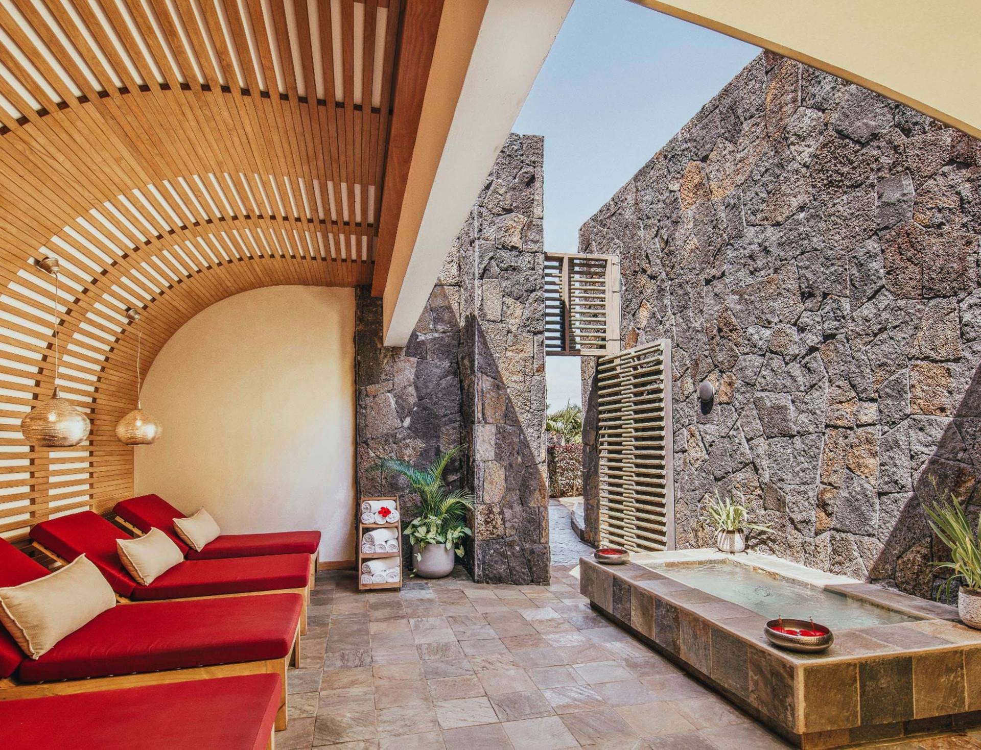 Outdoor spa facilities at Long Beach Mauritius