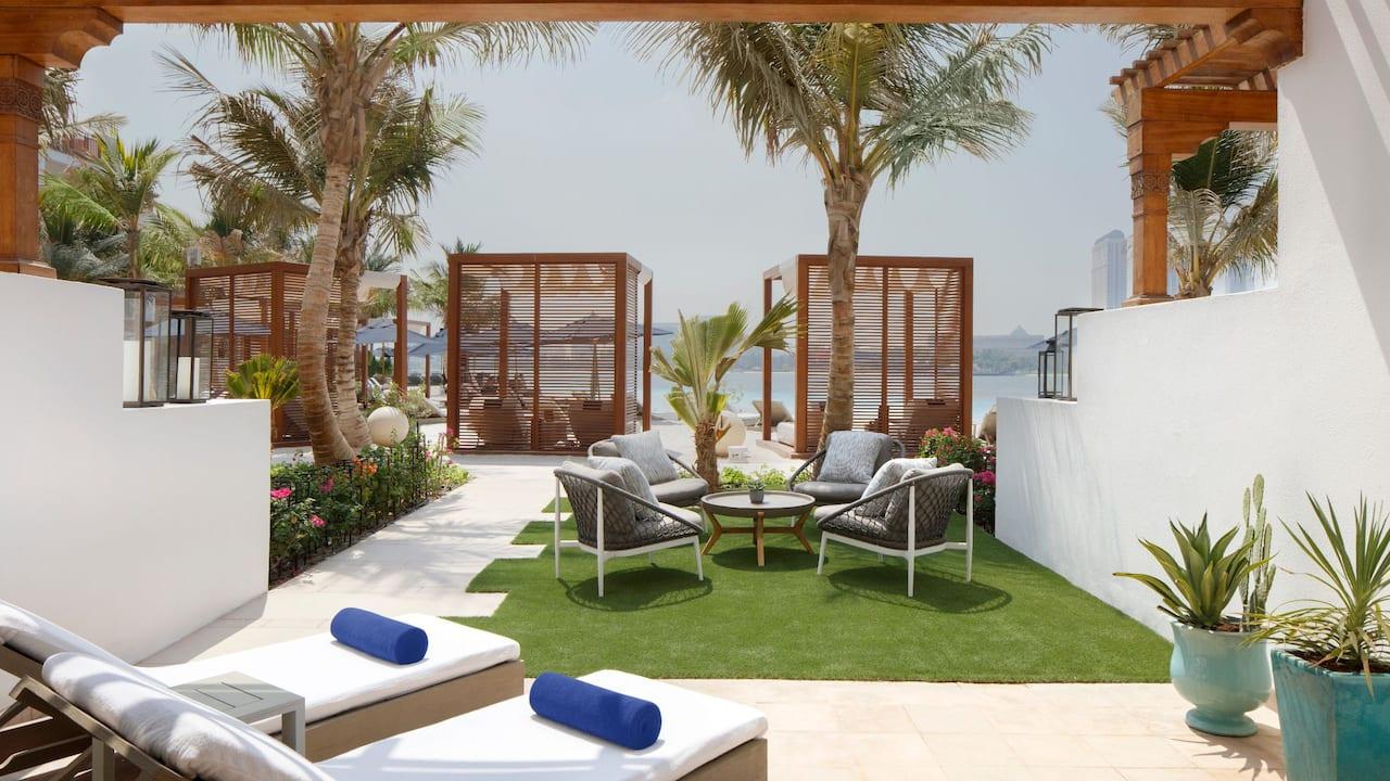 Sunbeds on a patio space at the Park Hyatt Dubai Creek