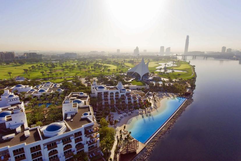 Overhead view of the Park Hyatt Dubai Creek with the golf course in the back