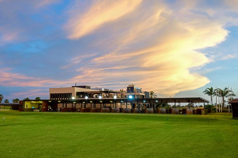 Panoramic view of the Roda Golf & Beach Resort clubhouse