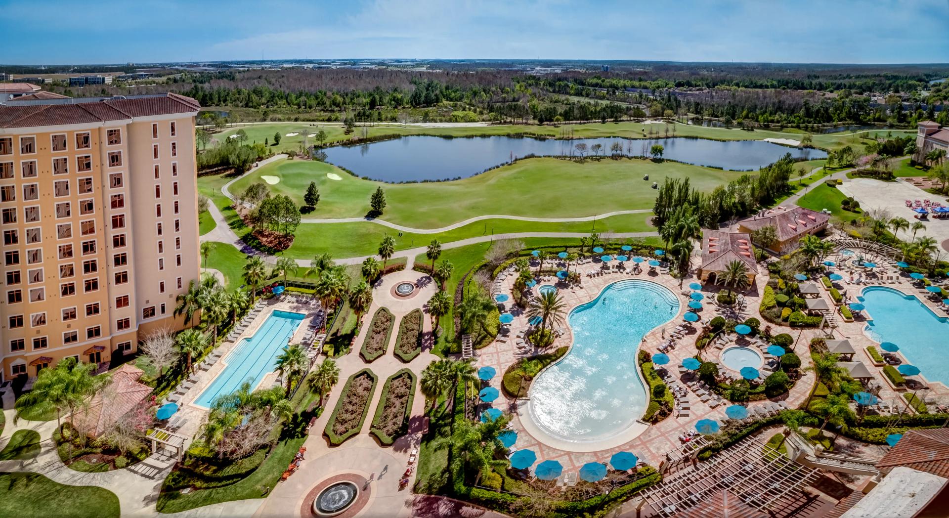 Aerial view of the Rosen Shingle Creek resort and course