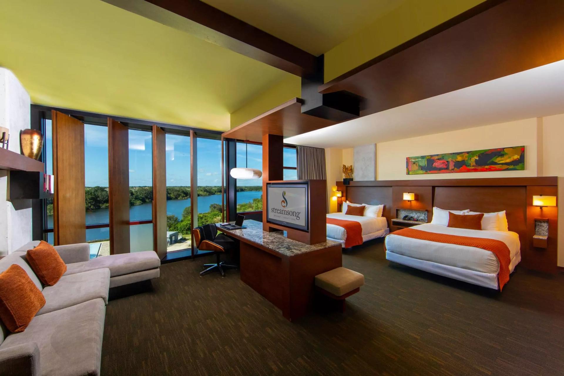 Twin double bed suite with large window at Streamsong Golf Resort