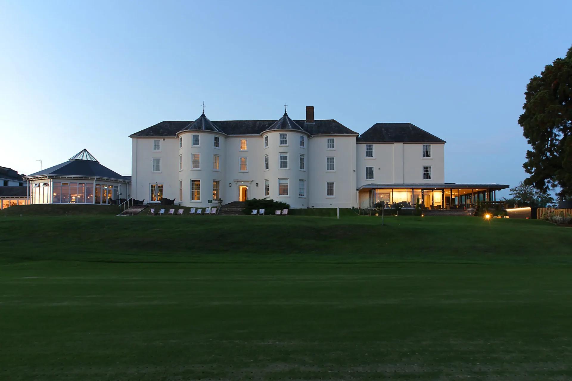 Panoramic view of the Tewkesbury Park building overlooking the course