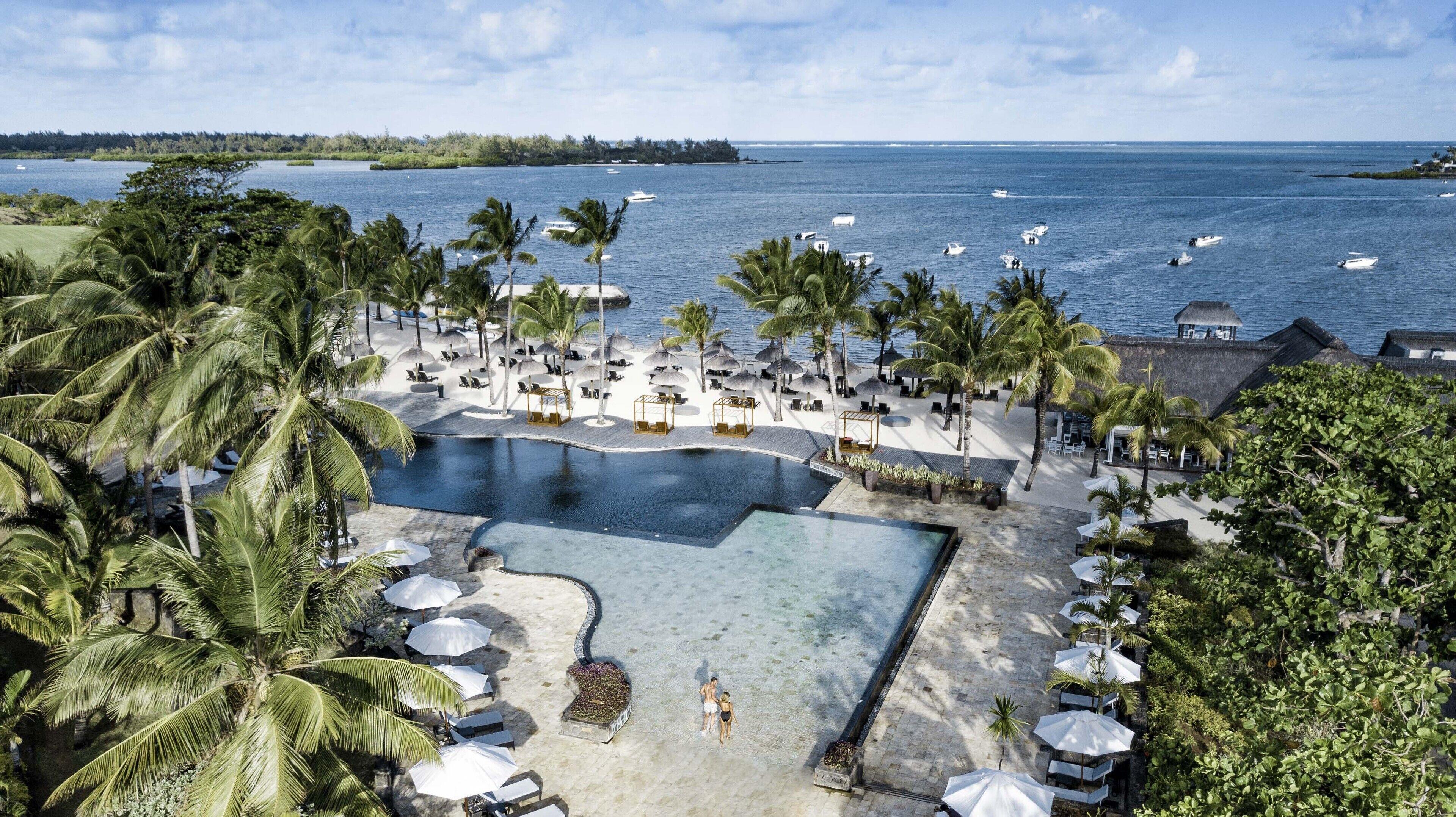 Overhead view of the outdoor swimming pool at The Bay Club at Anahita