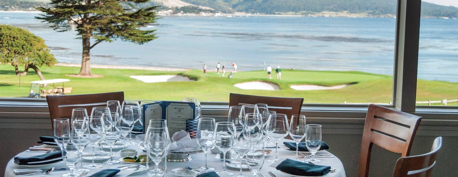 Dining room at The Inn at Spanish Bay with views of the course