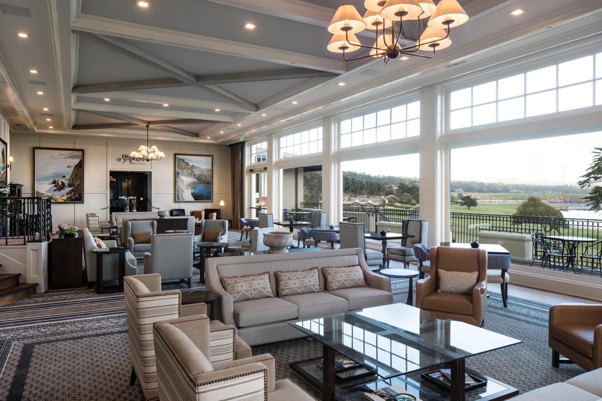 Indoor lounging area at The Lodge at Pebble Beach