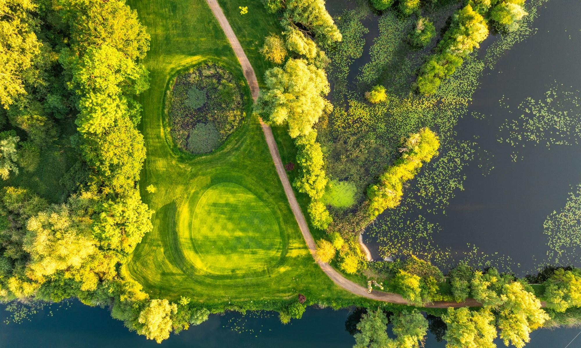 Aerial view of a smoot green