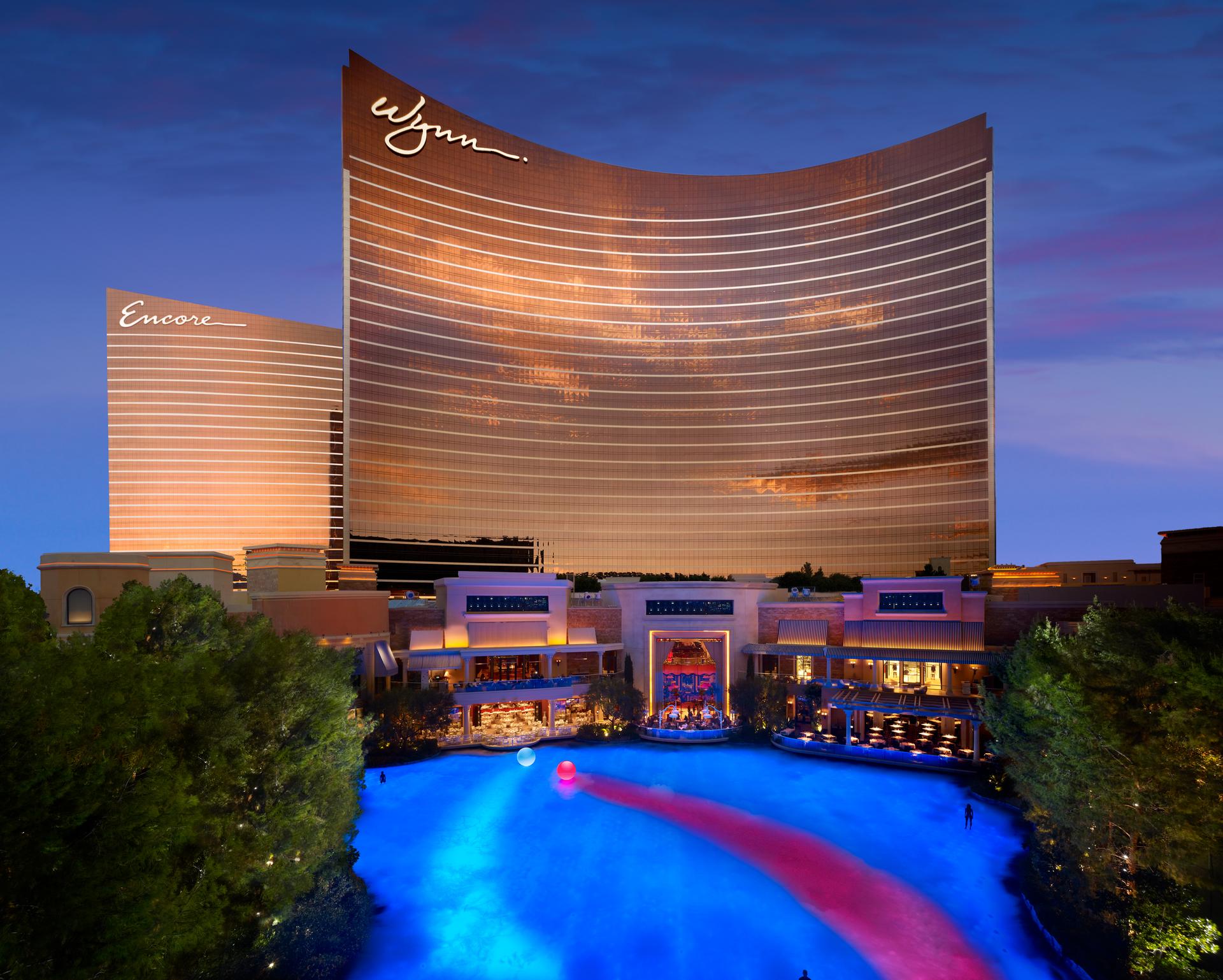 Panoramic view of the Wynn Las Vegas overlooking the outdoor swimming pool