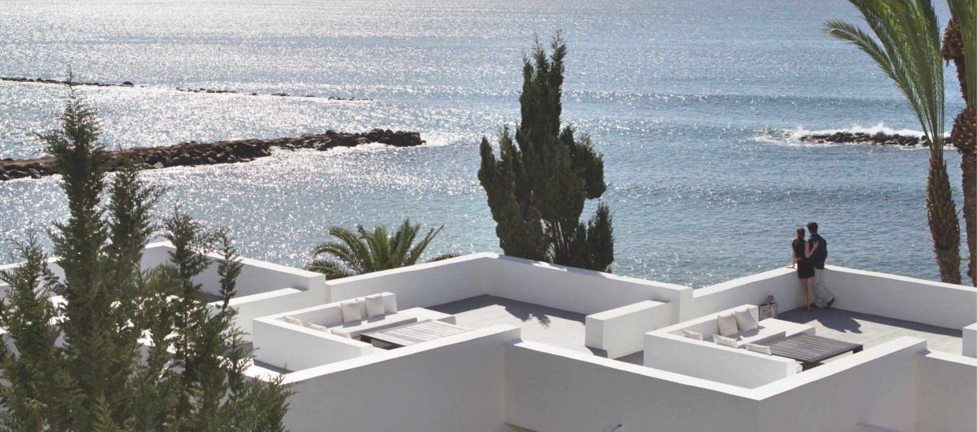 Rooftop lounging area at Almyra Hotel