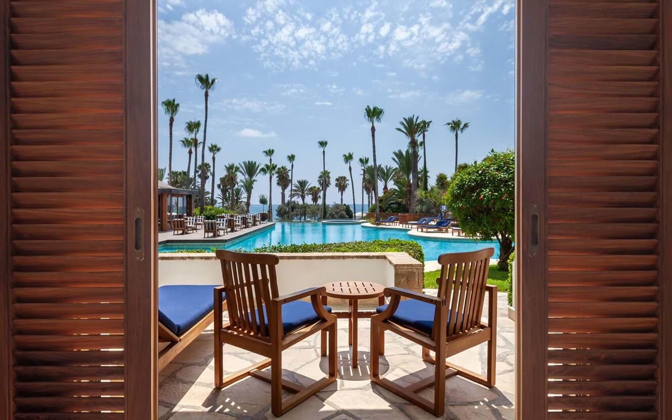 Patio space leading to the outdoor swimming pool at Annabelle Hotel