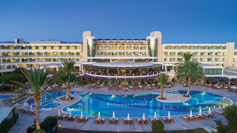 Overhead view of the Athena Beach overlooking the outdoor pool