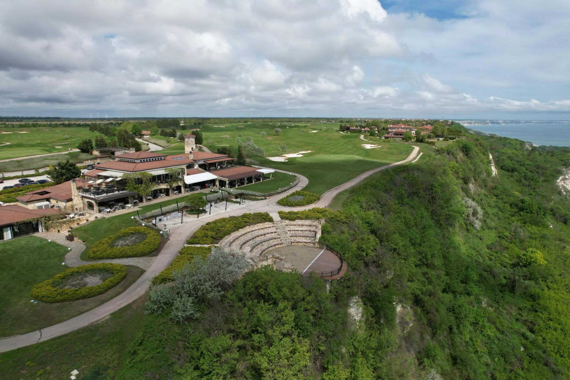 Overhead view of BlackSeaRama Golf & Villas clubhouse and golf course