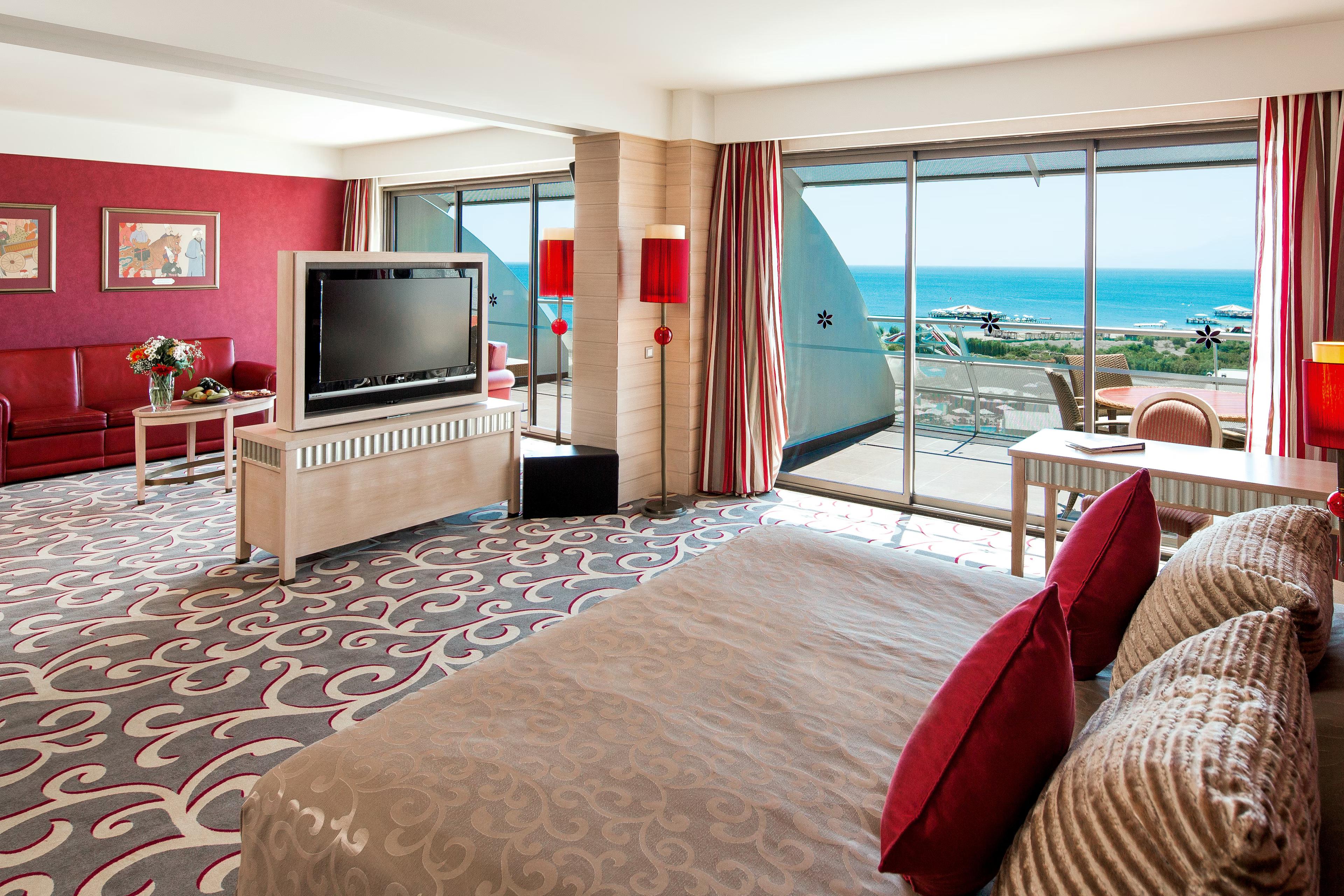 Double bed suite with balcony views at Cornelia Deluxe Resort