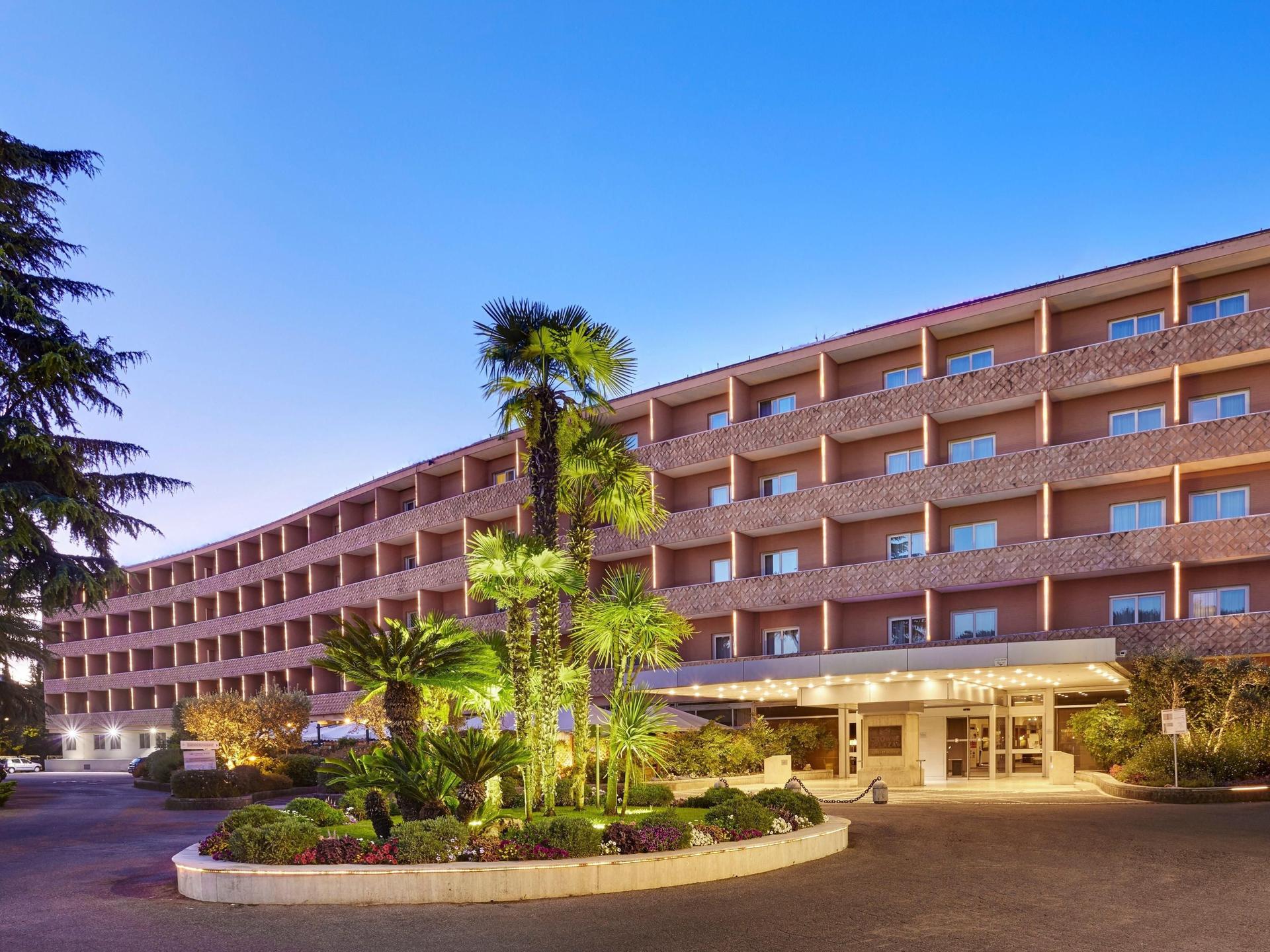 Panoramic view of the front entrance to Crowne Plaza Rome