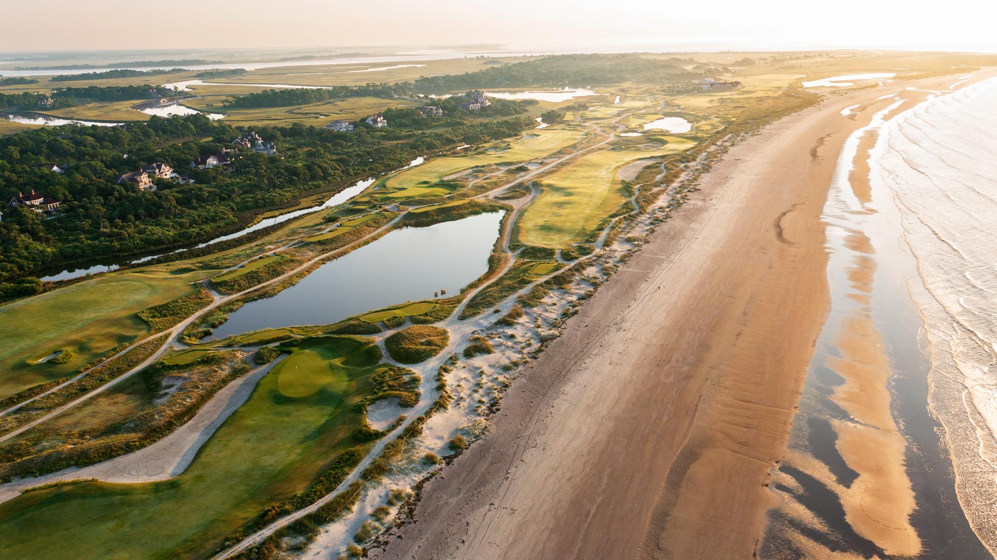 Overhead view of a coastal fairway at Kiawah Island Golf Resort