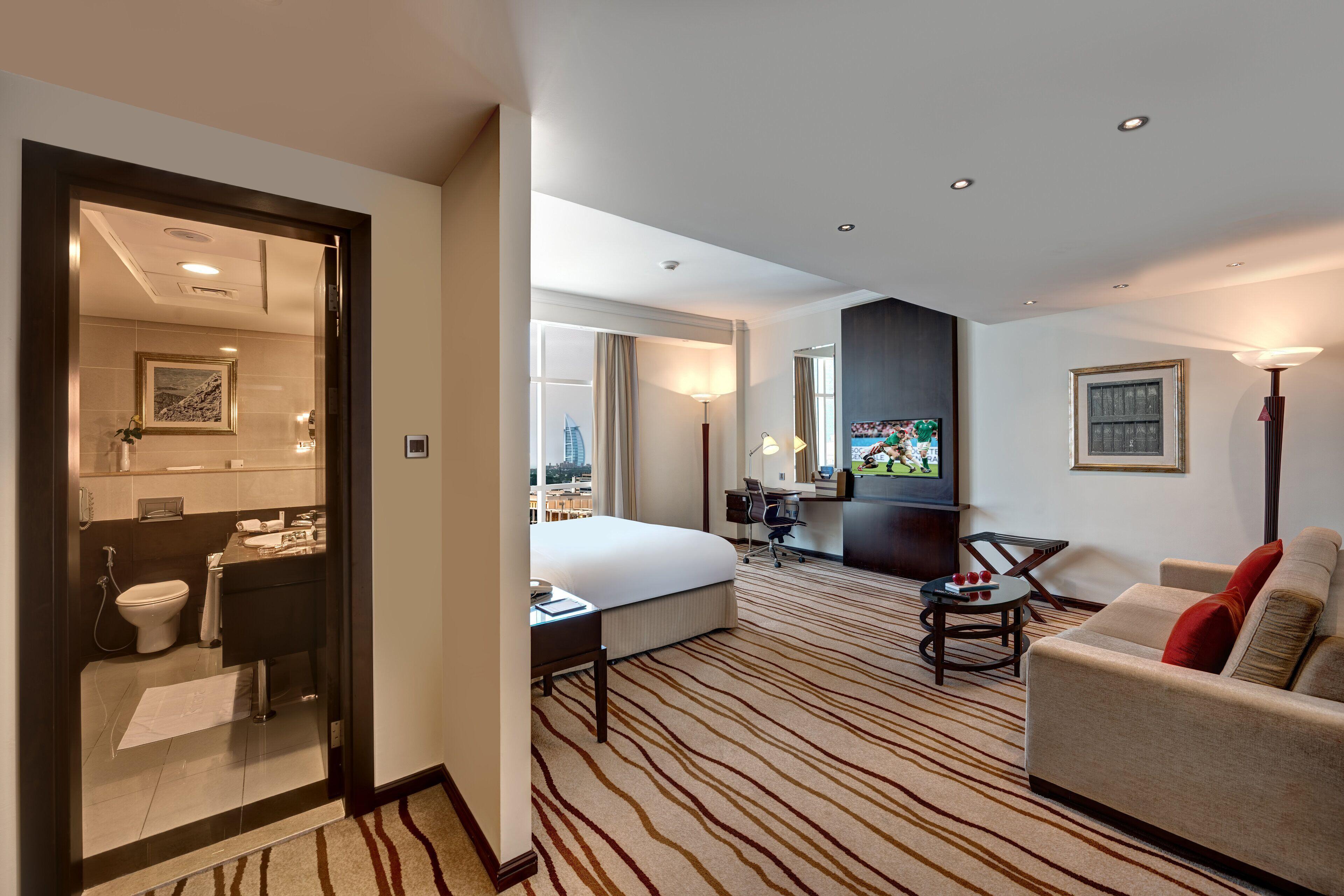 Spacious double bed room at Media Rotana Dubai