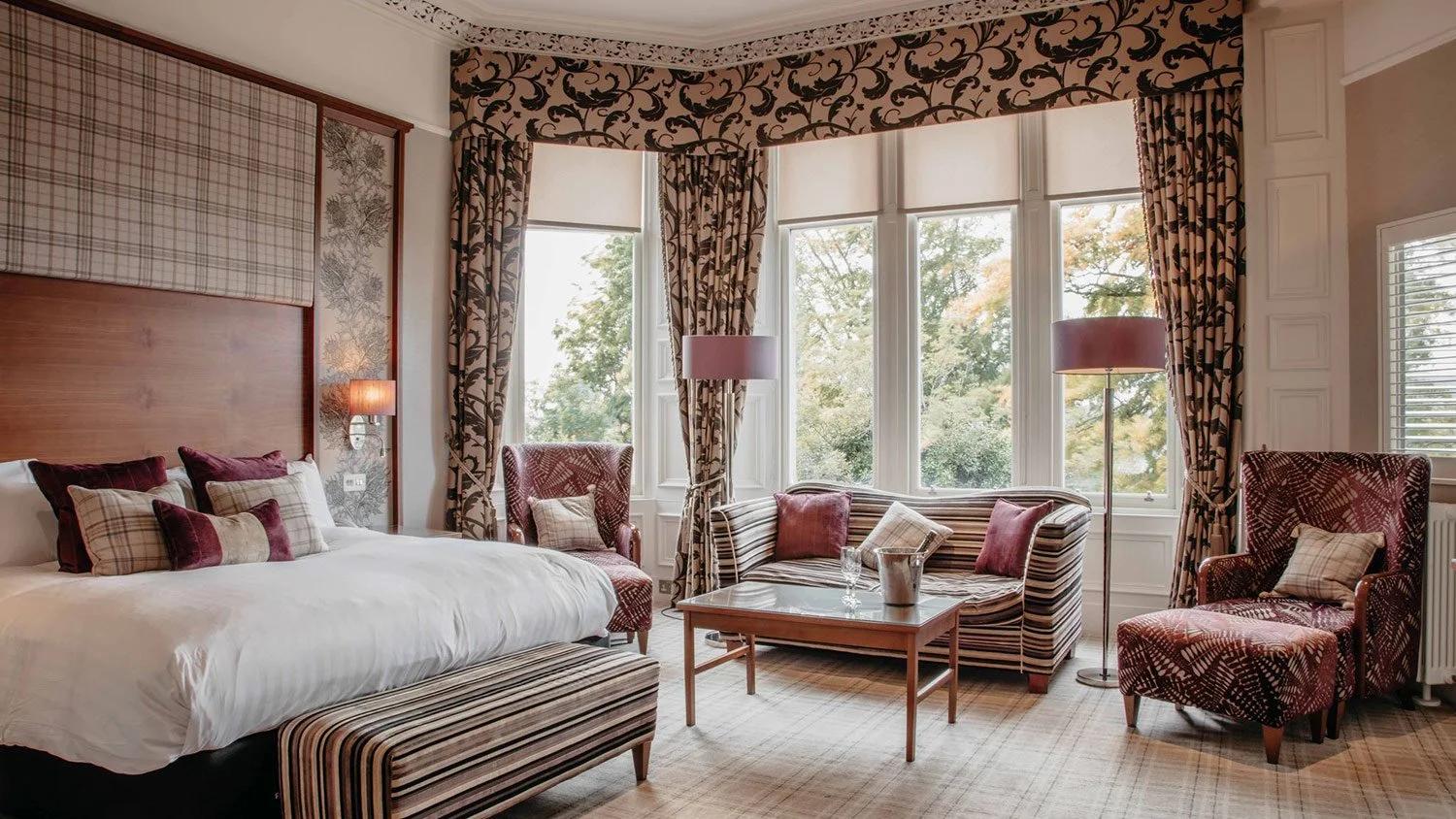 Luxurious double bed suite at Crieff Hydro